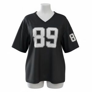 Women’s Oversized Black V-Neck Sports Jersey Top